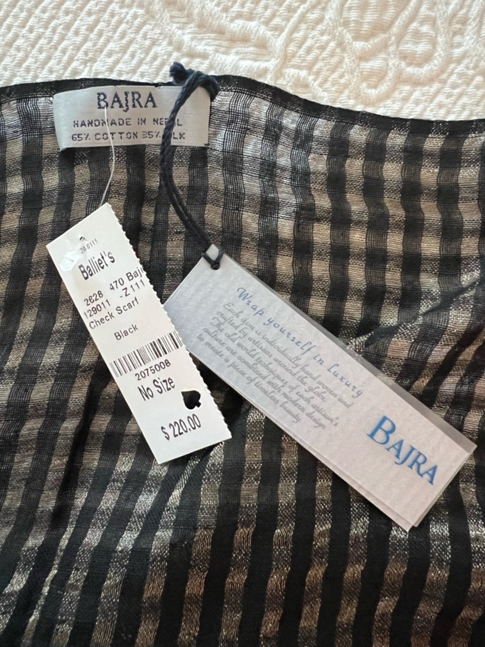 BAJRA Black and Metallic Check Scarf